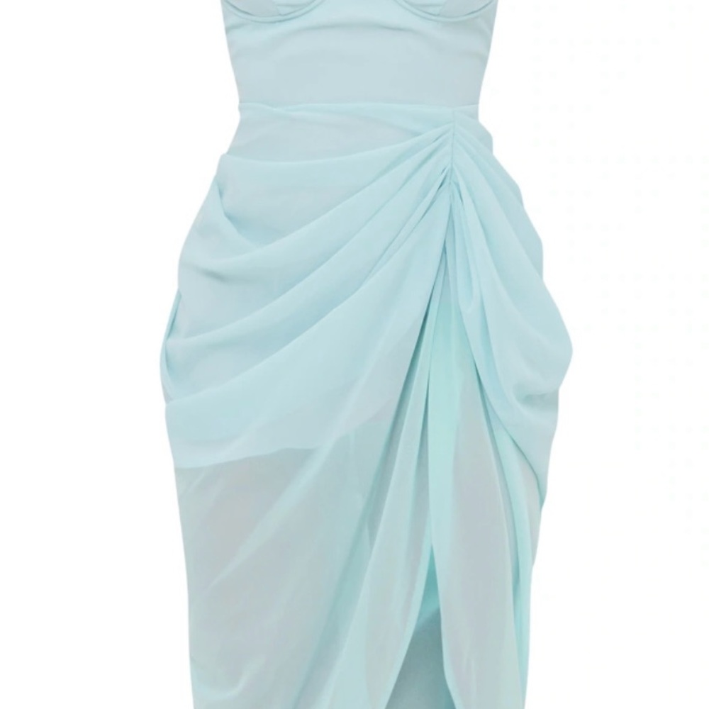 PRETTYLITTLETHING Elegant Aqua Draped Dress